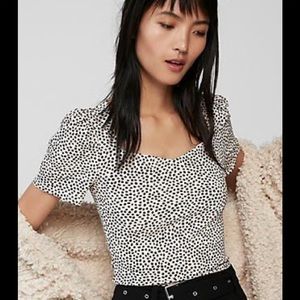 Express Cream and Black Polka Dot Short Sleeve Top